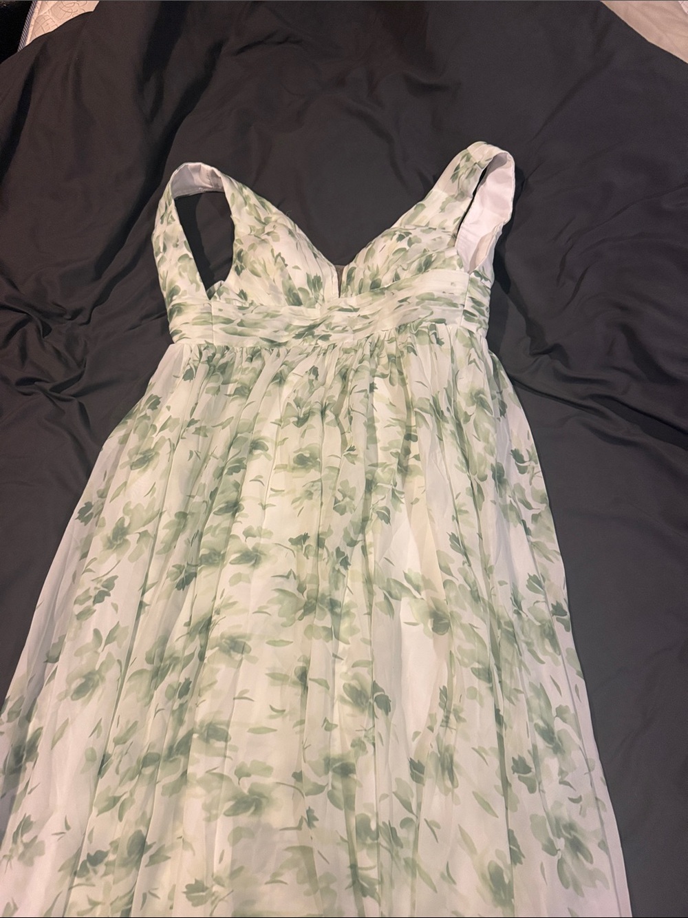 Floral Green and White Chiffon Summer Dress
